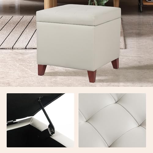 Leather Ottoman with Storage Beige-Grey Square Storage Ottoman | 18" Squ...
