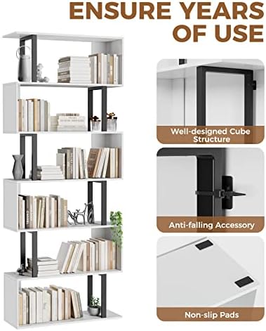 Gadroad 6-Tier Tall Bookshelf, S-Shaped Book Shelf Unit, White