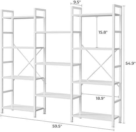 SUPERJARE Triple Bookshelf, Bookcase with 11 Open Display Shelves, Wide Book ...