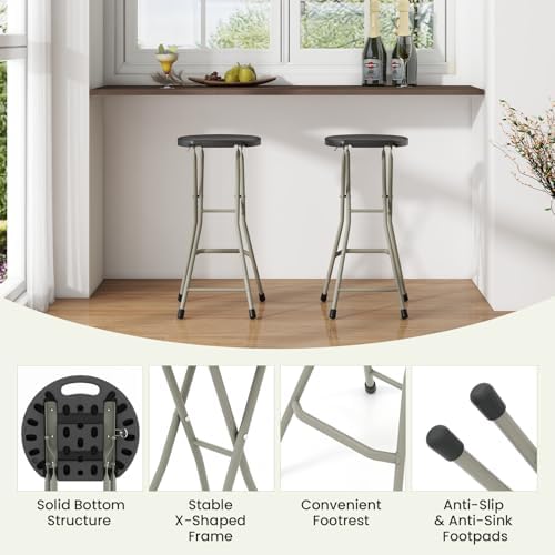GYMAX Folding Stool, 28in Portable Collapsible Bar Stool with Handle & St...