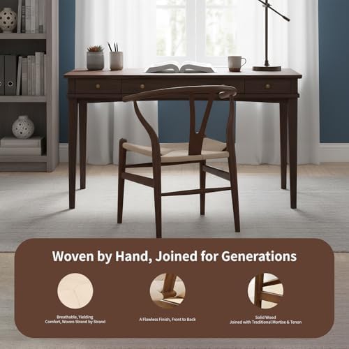 Polynices Wishbone Chairs Set of 2, Rattan Dining Chairs (Walnut)
