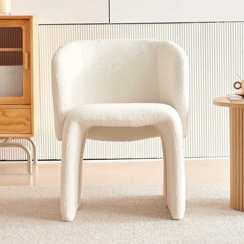 Homedot Modern Dining Chair Upholstered Off White Teddy Velvet Barrel Home Ki...