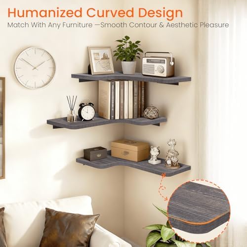 Homode Corner Shelves Wall Mounted, Set of 3 Floating Corner Shelves with Cor...