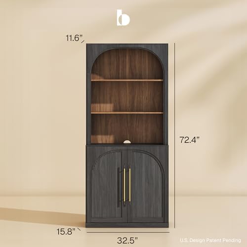 BELLEZE Storage Cabinet with Hutch Set of 2, 72" Tall Modern Wood Sidebo...