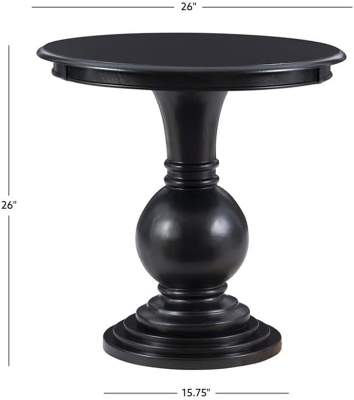 Pemberly Row Set of 2 Round Wood Accent Tables with Pedestal Base in Jet Black