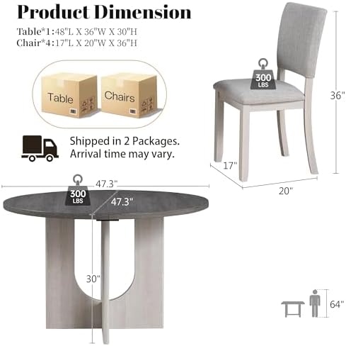 leovanni Round Dining Table Set for 4, Kitchen Table with 4 Upholstered Chair...