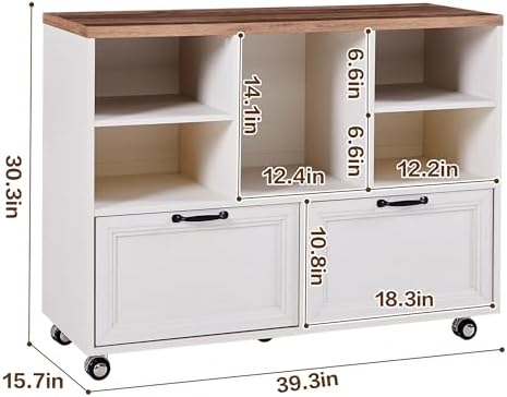 39.3" Farmhouse Wood File Cabinet with Wheels,Small Home Office Storage,...