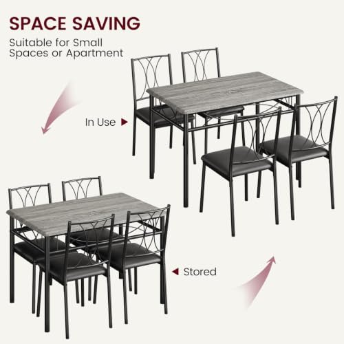 CABIHOME Dining Table Set - 5 Piece Rectangle Kitchen Table with 4 Upholstere...