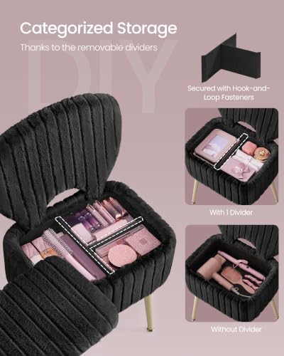 SONGMICS Vanity Chair, Makeup Stool with Folding Backrest