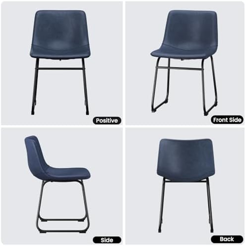 Dining Chairs Set of 6, 18in PU Leather Modern Kitchen Chairs, Blue