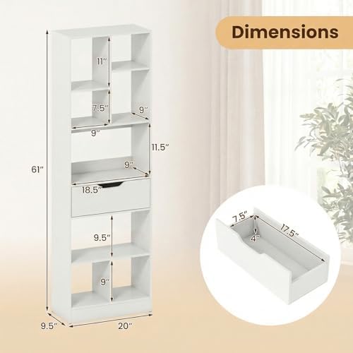 Tangkula 61” Tall Open Bookcase with Drawer, 8-Cube Display Storage Cabinet O...