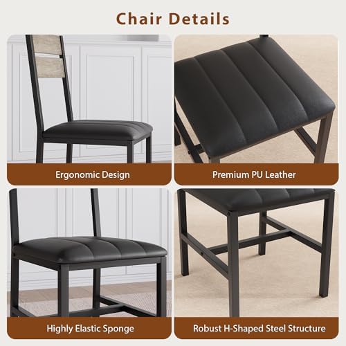 Extendable Dining Table Set for 4 with Shelf Rack&4 PU Leather Chairs Grey