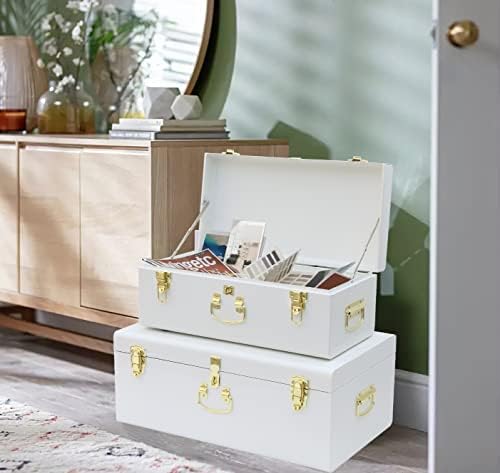Vixdonos Decorative Metal Box Storage Trunks Set of 2 College Dorm Chest with...