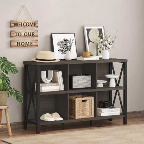 FATORRI 6 Cube Storage Organizer, 47" Horizontal Bookshelf, Walnut Brown