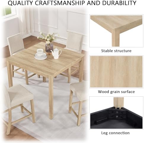 RuiSiSi 5 Piece Dining Table Set for 4, Farmhouse Counter Height Kitchen Tabl...