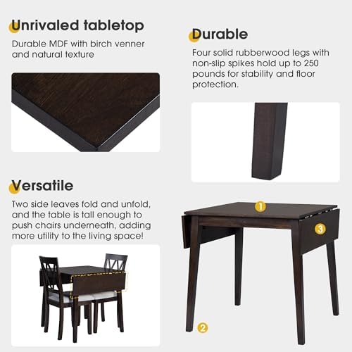 P PURLOVE 3 Piece Kitchen Dining Set, Wood Dining Table Set, Espresso
