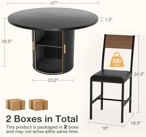 Pamapic Dining Table Set for 6, 47" Round Dining Table with Chairs, Stor...