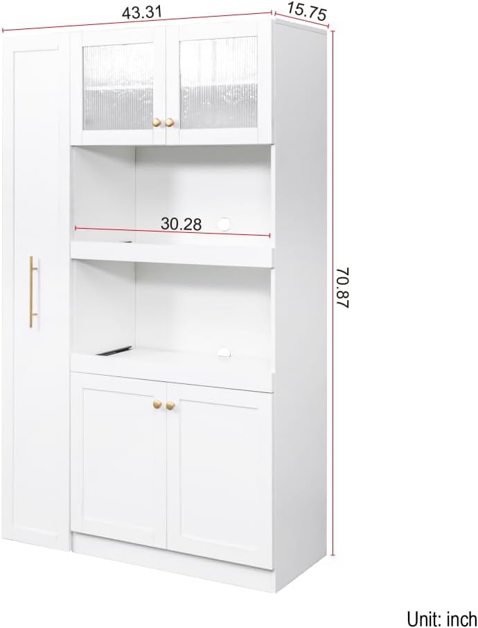 Kitchen Pantry Cabinet with Pull-Out Storage, White, Particle Board, MDF, 43....