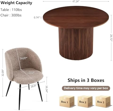 NORDICANA 5-Piece Wooden Round Dining Table & Chair Set, 47-Inch, Brown