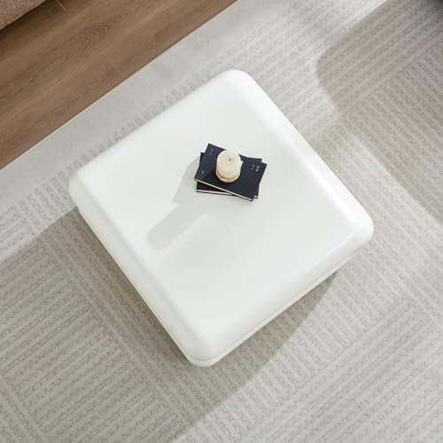 31.5" Modern White Coffee Table, Stone Coffee Table, Square Minimalist C...