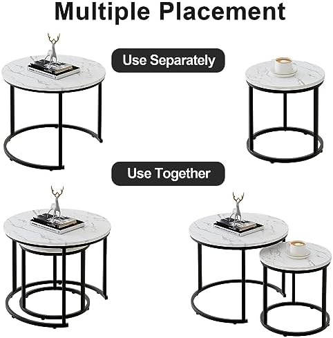 aboxoo Round Nesting Coffee Table Side Table Set of 2 End Tables for Living R...