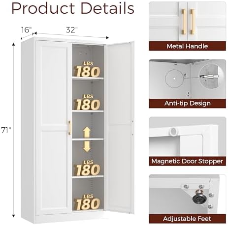 71" Tall Metal Kitchen Pantry Cabinet, Storage Cabinet with Doors | Kitc...