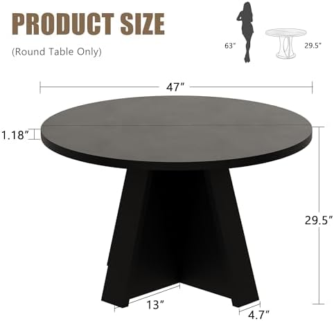 iPormis 47 Inches Round Dining Table for 4-6 People, Modern Wooden Kitchen Ta...