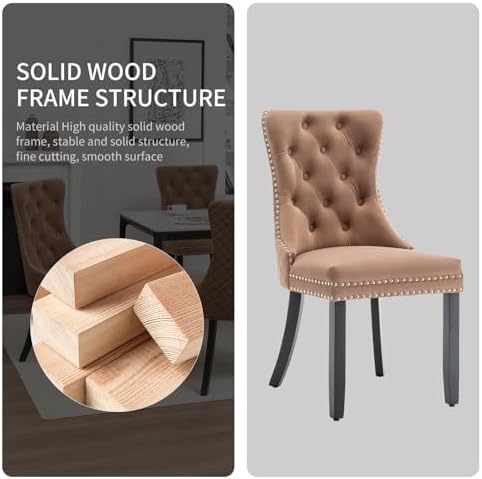 Velvet Dining Chairs Set of 6, Upholstered Dining Room Chairs with Nailhead T...