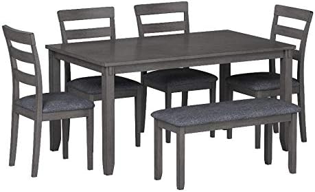 Signature Design by Ashley 6-Piece Dining Table Set with Bench, Gray