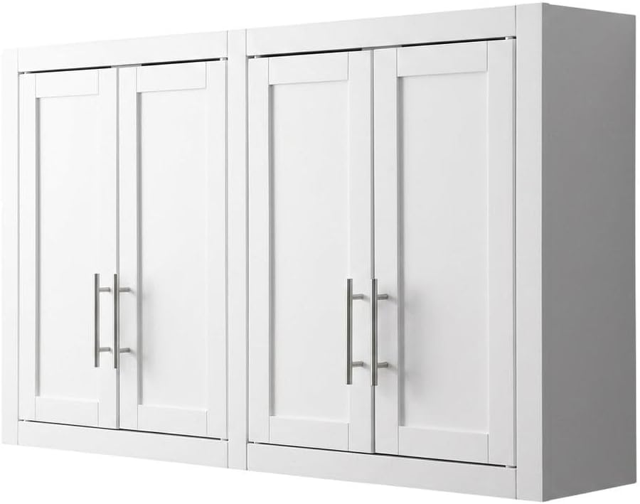 Furnifact White 2-Piece Wall Kitchen Cabinet Set, MDF Birch Veneer, Floating ...