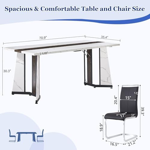 Dining Table Set for 6,White Marble 71'' Dining Room Table with Spaci...