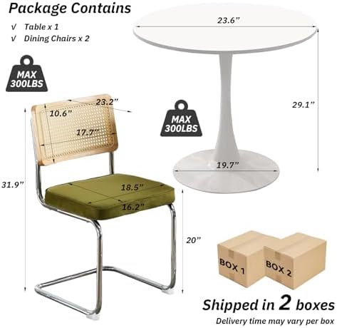 31.5" Small Round Kitchen Table Set for 2 with Velvet Upholstered Chairs