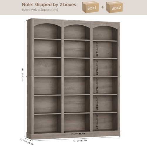 FACBOTALL 71" Triple Wide Bookshelf, 6 Tier Bookshelf, Large Arch Bookcase