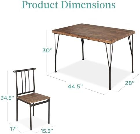 Best Choice Products 5-Piece Metal and Wood Indoor Modern Rectangular Dining ...