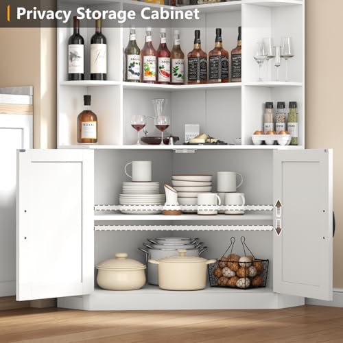 Corner Bookshelf with Doors, 6 Tier Corner Bookcase with Storage Cabinet