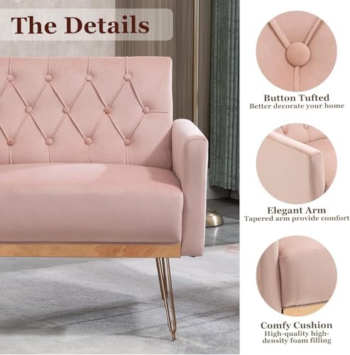 Olela Accent Chair with Arm for Living Room, Velvet Modern Armchair, Pink | S...