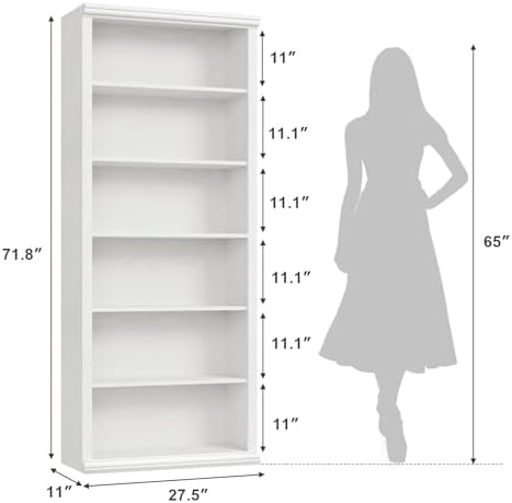 Rresyet Bookcase and Bookshelves, 28" W Tall Bookshelf, White