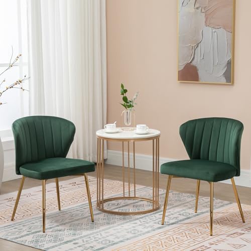 Velvet Dining Chairs Set of 2, Modern Upholstered Vanity Chairs with Golden M...