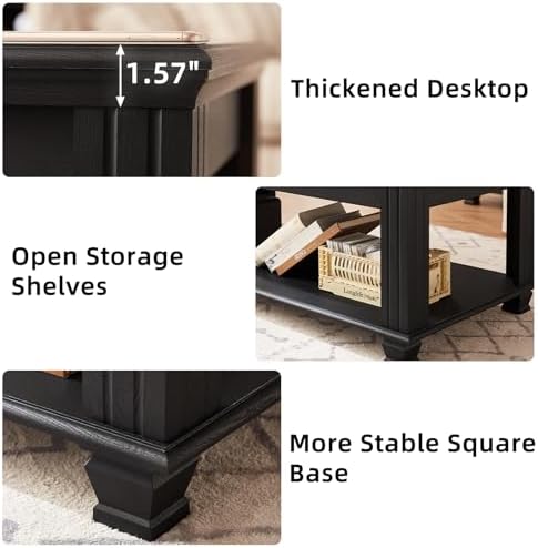 SAVOR LIFE Farmhouse Coffee Table Set of 3, Black | Rustic Wood 3 Piece Coffe...