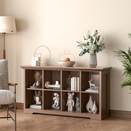 OSCHF 8-Cube Open Bookcase with Base, 2-Tier Low Cabinet, Walnut