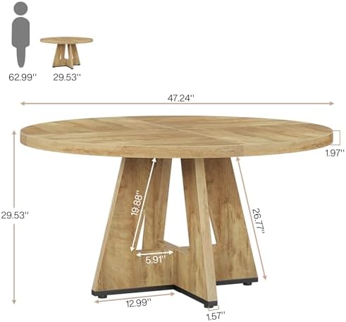 Tribesigns Farmhouse Dining Table, 47 Inch Round Dinner Table for 4, Rustic R...