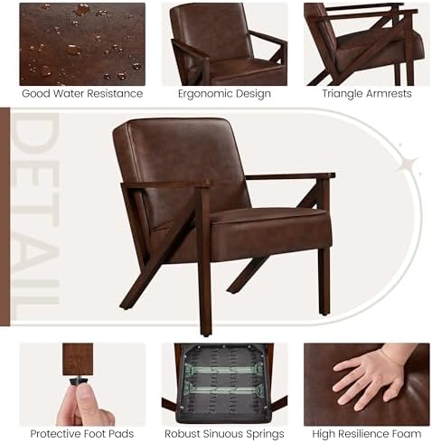 Yaheetech Mid-Century Modern Accent Chair, Lounge Chair, Dark Brown | Faux Le...