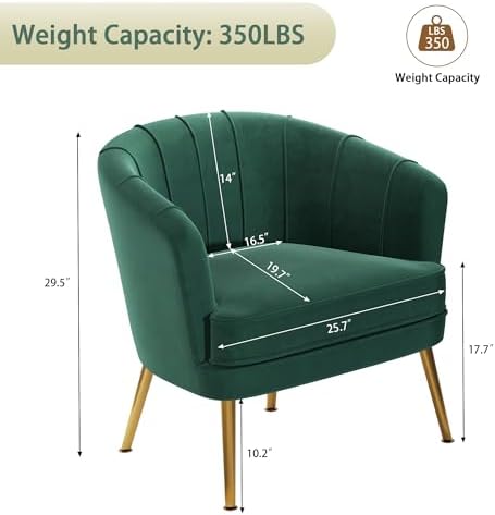 Andeworld Velvet Accent Chair, Barrel Armchair, Green | Velvet Upholstery, Go...