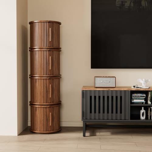 Round Coffee Table Set of 2, Nesting Side Table with Sliding Door Storage | R...