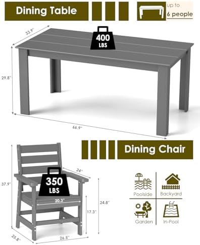 GREENVINES 5-piece Outdoor Dining Set, HDPE Table & 4 Chairs, Gray