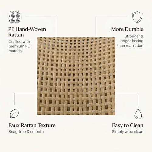 BedsPick Rattan Dining Chairs Set of 2 - Farmhouse Upholstered PE Rattan Kitc...