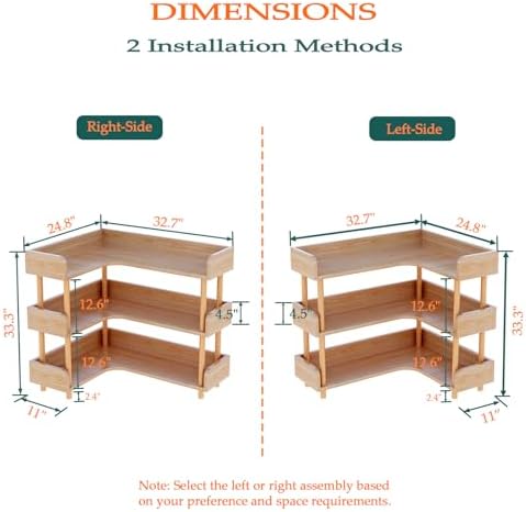 OSCHF 3-Tier Reversible Corner Bookshelf, L-Shaped Shelf, Oak