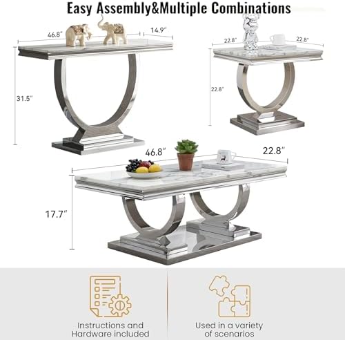 Modern Elegant 2-Piece Living Room Table Set with Faux Marble Top | Includes ...