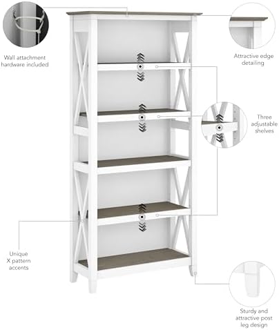 Bush Home Tall 5 Shelf Bookcase for Living Room or Home Office, Large Bookshe...