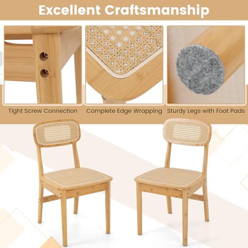 GOFLAME Rattan Dining Chairs Set of 2, Mid-Century Modern Kitchen Chairs with...